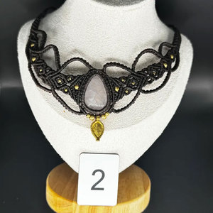 Labradorite Macrame Choker <b>Necklace</b> Purple Thread Oval Gem Boho Handmade <b>Statement</b> Jewelry for Women - Product Image 4