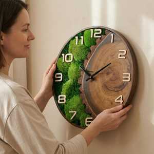 Forest Whisper Handmade Wall <b>Clock</b> Green Haven Wood Slice <b>Clock</b> Mossy Timber Artisan Wall <b>Clock</b> Rustic Woodland Moss Decor <b>Clock</b> - Product Image 2