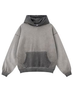 Sweat-shirt à capuche oversize pour homme, couleur unie, manches classiques, 100% coton molletonné, coupe délavée, style hiver, poche, 300g - Product Image 3