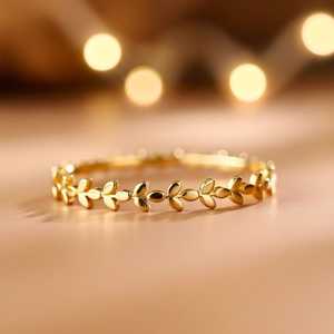 Hallmark <b>Silver</b> Minimalist Gold Leaf <b>Ring</b>-<b>Adjustable</b> 18K Gold & Platinum Wedding <b>Ring</b> - Product Image 1