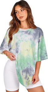 Women's <b>Tie</b> <b>Dye</b> O-Neck Short Sleeve Loose Fit Cotton Casual T-<b>Shirt</b> Spring Summer Breathable Knitted Top - Product Image 4