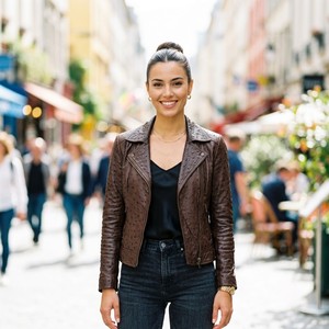 Cow Skin Embossed <b>Leather</b> <b>Jacket</b> | Modern Bespoke Biker Coat | Women's Luxury Textured Eco-Friendly Breathable Quilted <b>Winter</b> - Product Image 1