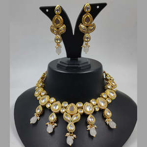 Ensemble de collier de mariée plaqué or 24 carats Kundan - NS614 Gris - Product Image 1
