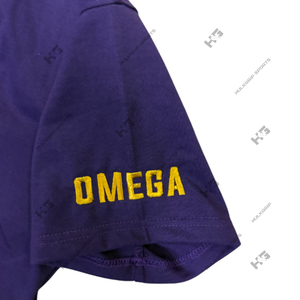 Fraternidad al por Mayor | Omega |   Camiseta de algodón jersey morada para hombre, transpirable, de secado rápido, con estampado en el bajo. - Product Image 6