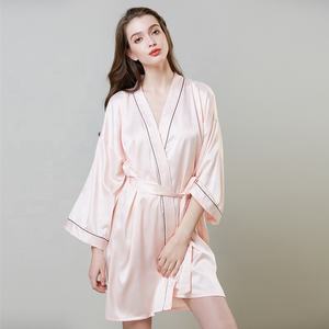 High Quality Deep V-neck <b>Silk</b> Satin Dress Sleepwear Belt Bow Robe Loungewear <b>Nighty</b> Pajamas Sexy Button up Women's Sleepwear - Product Image 4