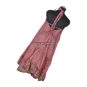 Vestido bohemio nuevo vintage de seda y sari, artículo moderno y a la moda para chicas, damas y mujeres, elegante vestido de noche. - Product Image 4