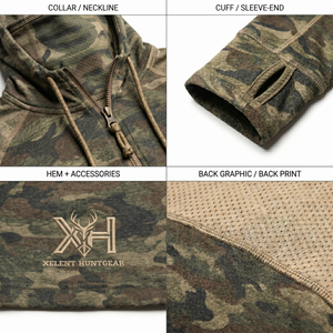 เสื้อฮู้ดลายพรางสำหรับล่าสัตว์ พร้อมผ้าโพลีสแปนเด็กซ์เย็นสบาย 130 กรัม แบบซิป 1/4  พร้อมผ้าคลุมหน้าในตัว สำหรับการล่าสัตว์น้ำ - Product Image 4