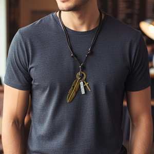 Titanium <b>Cross</b> Number Pendant 2-Inch Stainless Steel with Adjustable Leather Rope for <b>Men</b> & Boys - Product Image 1