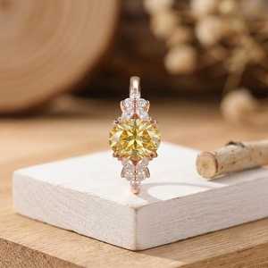 10K 14K 18K Solid Gold Yellow Oval & Round Lab Grown Diamond Engagement Ring Vintage Cluster Side Stones Halo Wedding Ring - Product Image 5