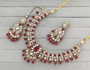 Indian Traditional Antique Gold Plated Kundan Choker Necklace Multicolor Gemstone Bead Navratna Style Wedding Bridal Jewelry <b>Set</b> - Product Image 1