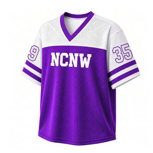 Chemise en jersey à mailles pour femmes de la sororité NCV, col en V, manches courtes, couleurs violet et blanc contrastées, respirante, décontractée - Product Image 3
