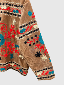 Veste en velours Prairie Chic pour femme, col mandarin, manches longues, motif floral brodé à la main, tenue d'automne - Product Image 3