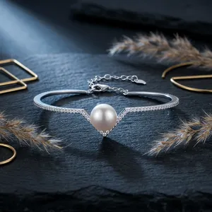 Brazalete de Perlas y Circonitas en Plata de Ley 92.5 KLSB-20553 - Product Image 2