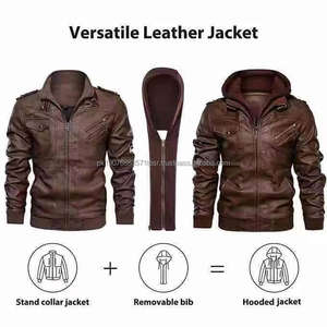 Chaquetas de Cuero PU para Motociclistas, Estilo Racer, para Hombre, Tallas Grandes, con Capucha, Color Marrón y Negro, Chaqueta Abrigada, Venta al Por Mayor de Fábrica - Product Image 4