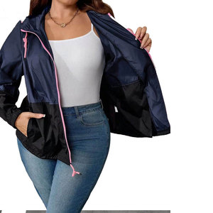OEM/ODM Women Hooded Windbreaker <b>Jacket</b> Color Panel Full Zipper Outdoor Streetwear Style Women Nylon Windbreaker <b>Jackets</b> - Product Image 5