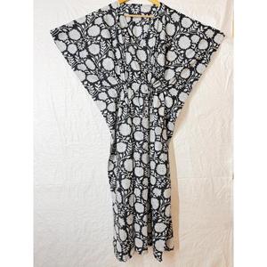 Robe Kaftan en Coton Floral Noir et Blanc pour Femme, Style Bohème, Maxi, Ample, pour la Plage et les Vacances d'Été, Grande Taille, Cache-maillot - Product Image 1