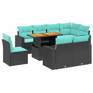 Juego de sofás de patio de ratán sintético negro de 9 piezas con cojines, muebles elegantes para exteriores - Product Image 2