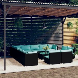 Grand ensemble de salon de jardin en rotin PE noir, élégant et durable, mobilier d'extérieur - Product Image 1