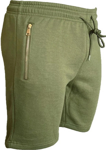 Shorts de jogging en molleton uni pour hommes, avec fermeture éclair et taille élastique, en tissu doux, prix de gros, personnalisables, longueur genou AI-SH-51 - Product Image 2