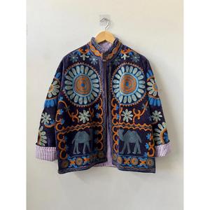 Handmade Cotton Knitted Suzani Velvet Embroidery Reversible Indian Bohemian Festival <b>Jacket</b> Gift Her - Product Image 5