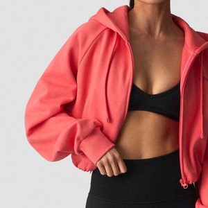 Fabricant OEM en gros de sweats à capuche courts personnalisés pour femmes, sweats à capuche zippés à épaules tombantes et manches longues pour femmes, à prix d'usine bas - Product Image 6