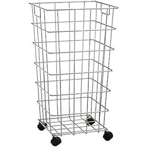 Carrito de lavandería alto de metal cromado con rejilla, organizador de ropa con ruedas, cesto de ropa sucia tipo torre - Product Image 1