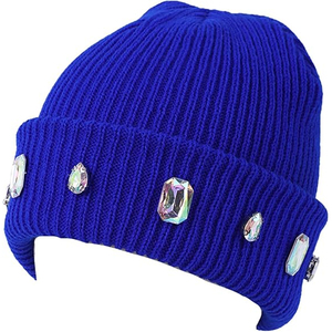 Gorro de punto con adornos de piedras preciosas para mujer, gorro de moda cálido para invierno de color sólido - Product Image 3