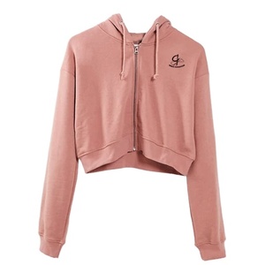เสื้อฮู้ดครอปแขนยาวสำหรับผู้หญิง ผ้าฝ้าย 100% มีซิป ป้องกันน้ำ พิมพ์โลโก้ได้ตามต้องการ สไตล์สตรีทแวร์ - Product Image 1