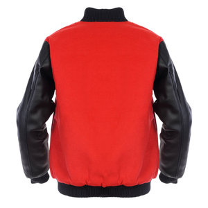 Veste universitaire rouge pour homme, manches en cuir PU noir, boutons sur le devant, style décontracté, coupe classique, couleur unie, col rabattu, pour l'automne - Product Image 2
