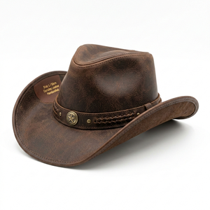 Sombrero de Vaquero de Cuero Premium, Estilo Occidental Vintage, Ala Ancha, Transpirable y Ajustable, para Uso Diario en Todas las Estaciones, Sombrero de Vaquera/Vaquero - Product Image 1