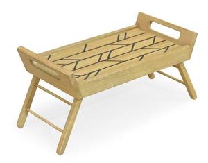 Mesa Auxiliar Moderna de Madera para Cama con Patas Plegables y Asas, Diseño Geométrico para Dormitorio - Ideal para Desayuno, Laptop y Servir Aperitivos - Product Image 1