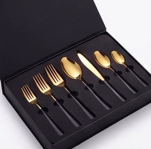 Modern Luxury Gold Flatware Set With Black Handles Dishwasher Safe Cutlery For Wedding Use And Tableware Use - Product Image 6