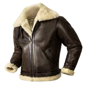 Chaqueta de Cuero de Oveja Pura de Alta Calidad para Hombre, con Cuello Camisero y Logotipo Frontal, Ecológica, Resistente al Viento, Estilo Vintage - Product Image 6