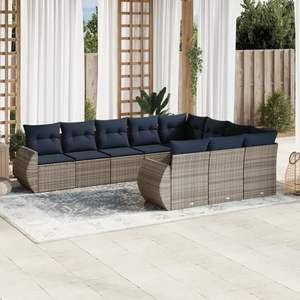 Conjunto de Sofás de Jardín de Poliratán Gris para 10 Personas con Cojines, Muebles Contemporáneos para Exteriores - Product Image 3