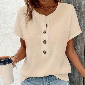 Europe and America <b>Large</b> Solid Color Short Sleeve Bamboo Fiber Breathable Women Summer New Loose Crew Neck Casual T-Shirt - Product Image 3