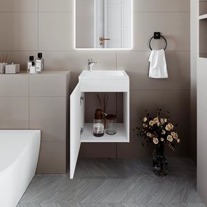 Integrated White <b>Bathroom</b> <b>Vanity</b> with Sink and Faucet - Product Image 2