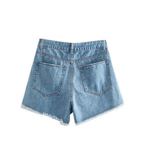 Shorts en jean déchirés taille haute pour hommes, ourlet effiloché, décontracté d'été, logo personnalisé, 100% coton uni - Product Image 3