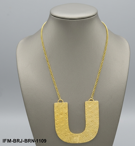Collar con Colgante en Forma de U de Latón Texturizado Sólido, Moderno, Hecho a Mano para Mujer, Acabado Dorado, Revestimiento Resistente al Deslustre, Ajustable, para Regalo - Product Image 1