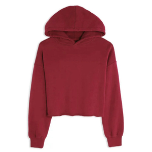 Sweat-shirt à capuche court rouge pour femme, manches longues, couleur unie, pull en coton tricoté pour l'automne - Product Image 5