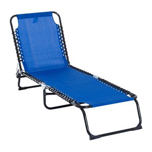 Lettino da sole pieghevole e regolabile in rete traspirante portatile a 4 posizioni blu scuro per letto letto esterno nel Patio - Product Image 1