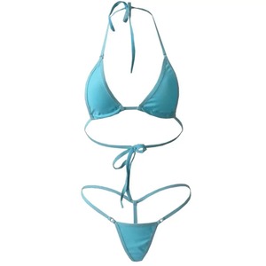 Ensemble de maillot de bain deux pièces pour femme, très populaire, avec haut triangle dos nu et bas string, couleur unie - Product Image 5
