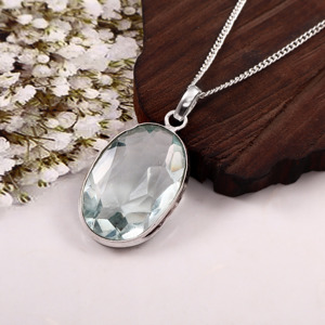 Collier pendentif ovale en zircon bleu ciel, argent allemand plaqué or, style vintage, cadeau unisexe pour mariage/anniversaire - Product Image 3