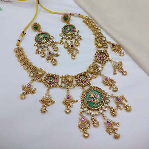 Designer <b>Gold</b>-Plated Pota Stone & Pearl Necklace <b>Set</b> for Women Traditional Fashion Jewelry-10575286PGR - Product Image 1