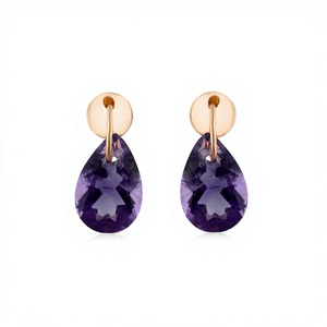 Hot Arrival 18K Rose Gold Natural Amethyst Ear Flats Pear Drop Floating Mini <b>Studs</b> Solid with Wholesale Price for Earrings - Product Image 1