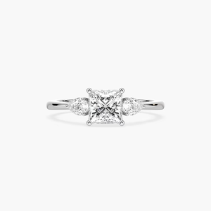 Anillo de Compromiso de Tres Piedras con Diamante Cultivado en Laboratorio de Corte Princesa de 1.30 CTW, Piedras Laterales en Forma de Pera, Certificado IGI, Oro Sólido de 14K, Anillo de Novia - Product Image 1