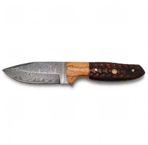 Handcrafted Damascus Steel Outdoor Utility <b>Tool</b> Two-Tone Olive <b>Wood</b> Textured - Product Image 1