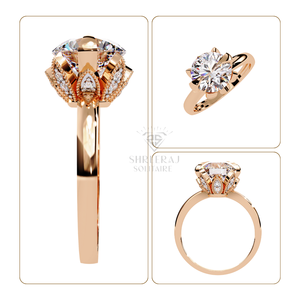 แหวนเพชรทรงกลมเจียระไนแบบบริลเลียนต์ น้ำหนัก 1.00 กะรัต ได้รับการรับรองจาก IGI ตัวเรือนทองคำ 14K ดีไซน์รูปดอกไม้ เพชรเพาะเลี้ยงคุณภาพสูง เหมาะสำหรับเป็นของขวัญวันครบรอบ - Product Image 4