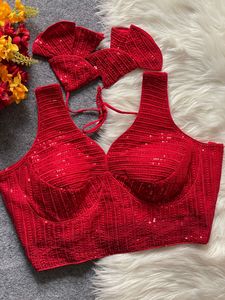 Blusa de Georgette Sintética con Bordado Pesado y Lentejuelas, 13 Colores Disponibles, Lista para Usar, Ideal para Fiestas y Sarees - Product Image 5