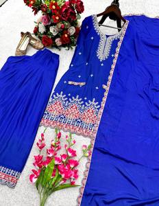 Conjunto de traje tradicional chino con top y pantalón palazzo, completamente cosido, listo para usar, diseño elegante para mujer, colección de ropa de fiesta. - Product Image 5