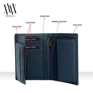 WRIZA Mens Genuine Leather Eco-Friendly Fashion RFID Blocking <b>Wallet</b> | Navy Blue Bifold Coin Pocket Slim Credit Card <b>Holder</b> - Product Image 2